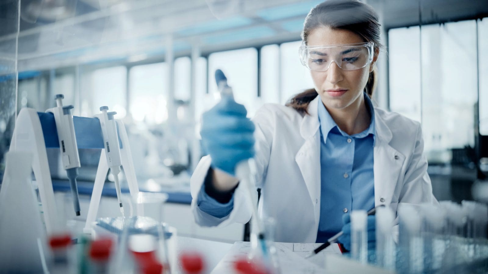 female researcher working with lab samples